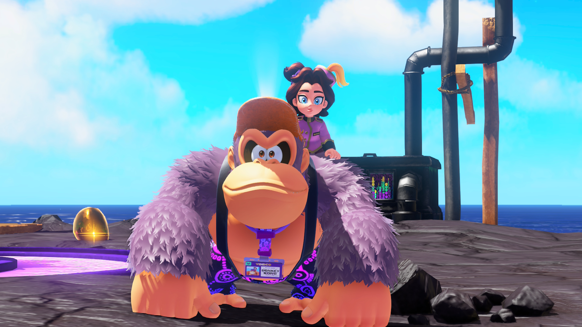 Donkey Kong looks at the camera.