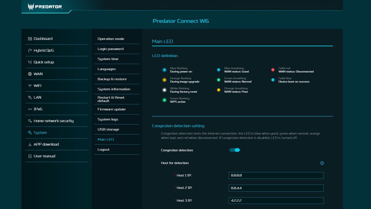 Acer Predator Connect W6 app screen shot