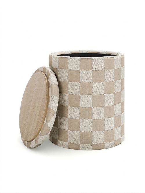 Checkerboard Chenille Round Tray Table Storage Footstool