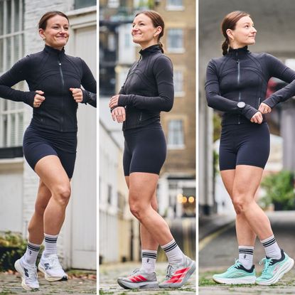 Senior Health Editor Ally Head trying some of the best running shoes for women. 