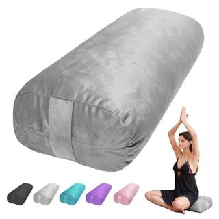 Toksay Yoga Bolster Pillow for Restorative Yoga - Meditation Pillow With Velvet Cover, Filled With Soft Cotton (gray)