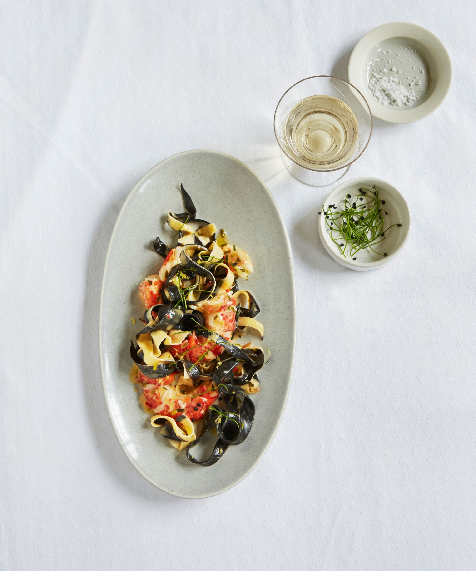 Lobster and squid ink fettucine