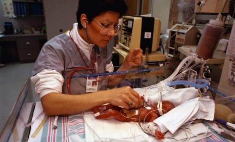 A nurse checks on a baby born in 1991 to a woman addicted to crack: Prescription-drug-addicted newborns may be the new "crack babies," researchers say.