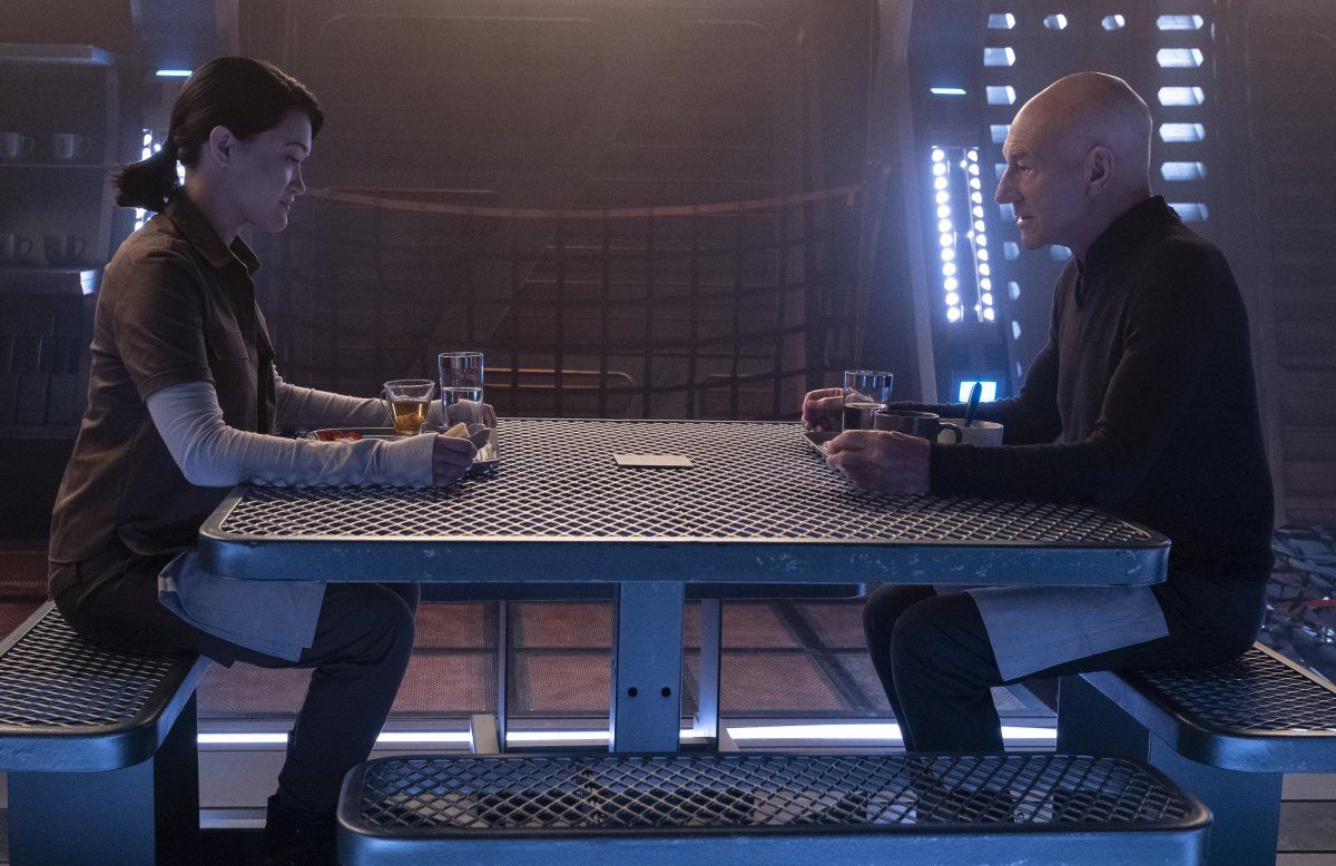 Isa Briones as Soji; Sir Patrick Stewart as Jean-Luc Picard