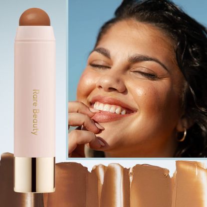 model wearing cream bronzer