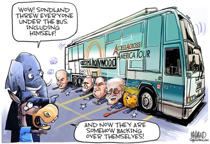 Political Cartoon U.S. Impeachment Sondland Trump Under The Bus