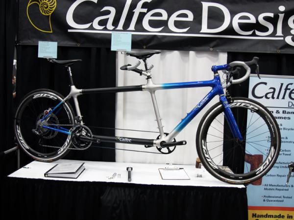 Calfee's Tetra tandem is not only impressively light but also relatively easy to travel with thanks to S&amp;S couplers and a disconnectable Shimano Dura-Ace Di2 wiring harness.