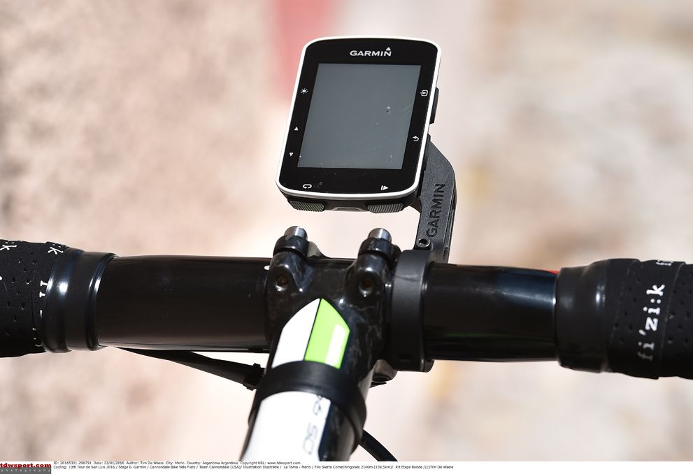 The Super Six EVO 2 frameset with Garmin mounted on the front