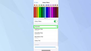 Grayscale color filter highlighted