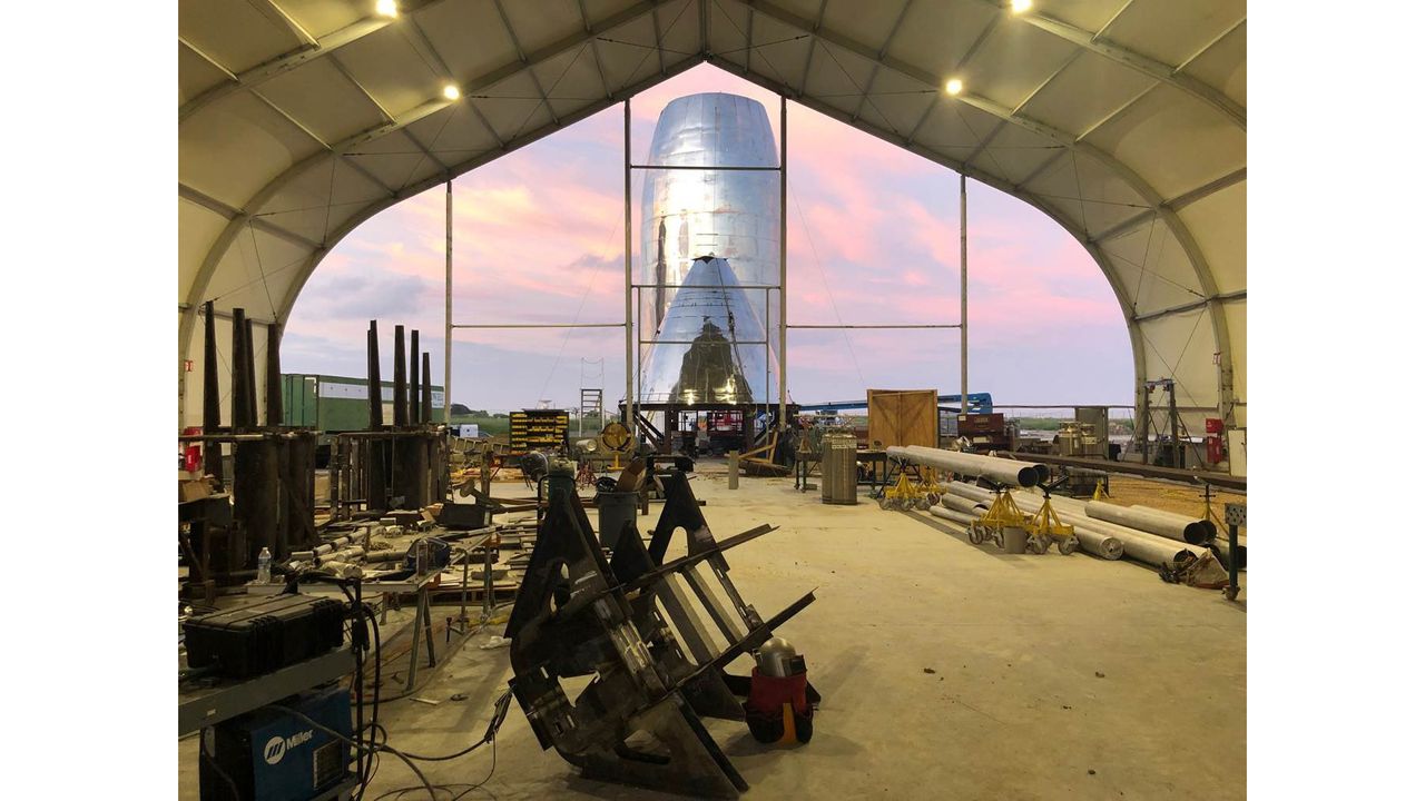SpaceX CEO and founder Elon Musk posted this photo of the company's next Starship prototype &mdash; presumably the Starship Mk1, which is being built in Texas &mdash;&nbsp;on Twitter on Sept. 17, 2019.