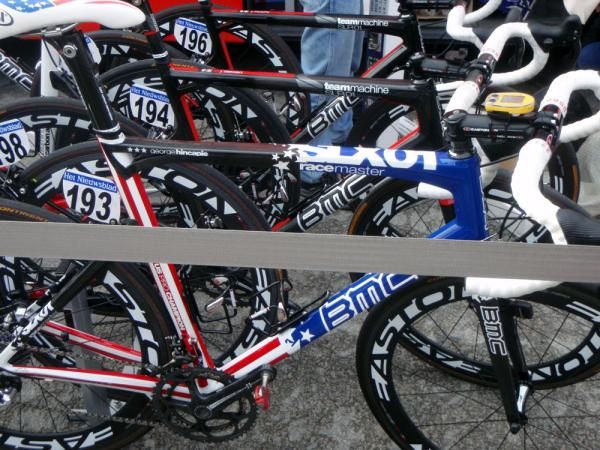George Hincapie's rig sits front and centre outside the BMC bus
