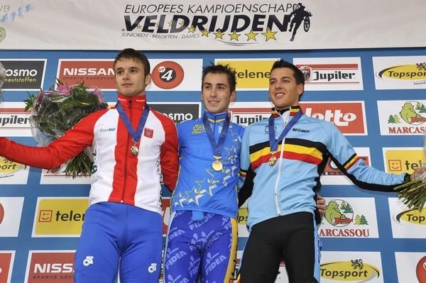 The 2009 European Championship podium: Pawel Szczepaniak (Poland), Robert Gavenda (Slovakia), Tom Meeusen (Belgium)