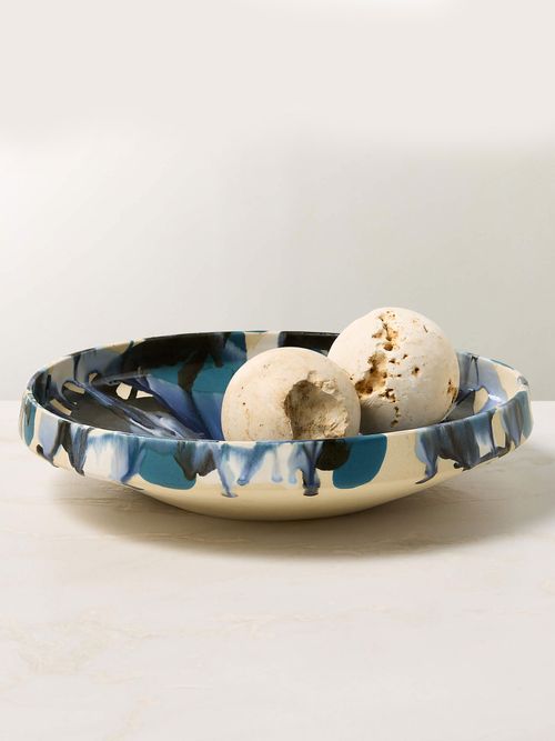 Notus Blue and White Ceramic Decorative Small Bowl with Reactive Glaze