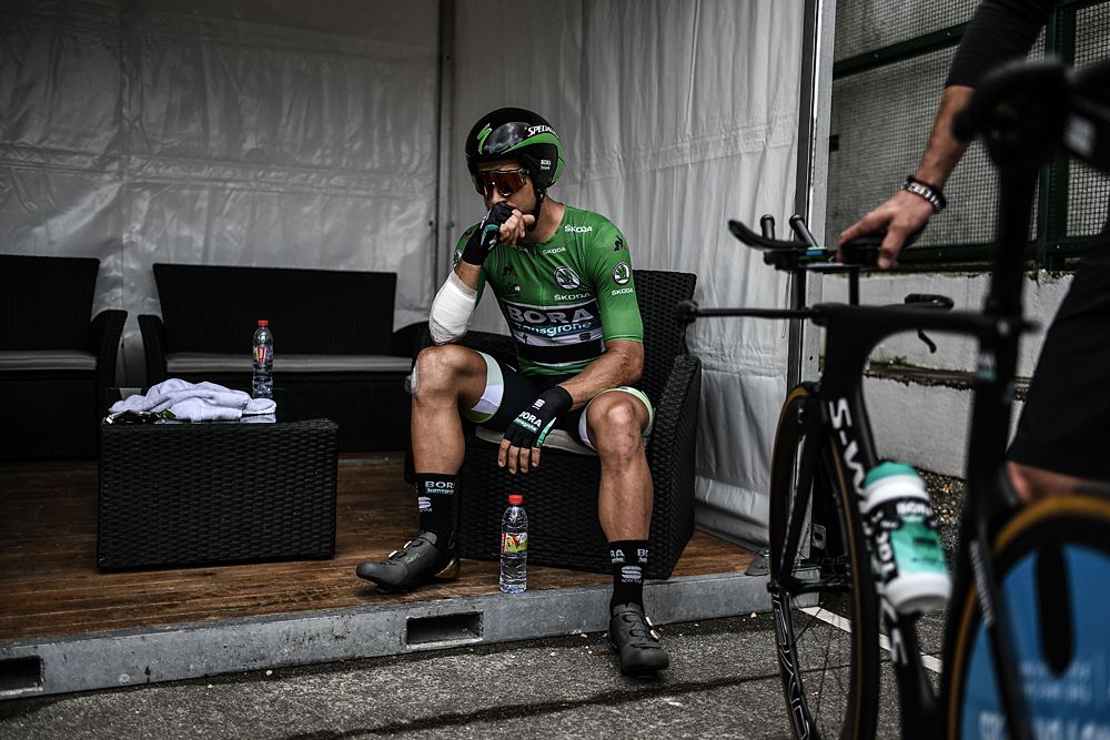 Peter Sagan (Bora-Hansgrohe) waits for his time trial start for stage 20 at the Tour de France