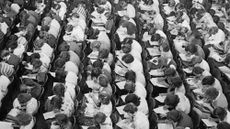Students filling in the bubbles on SAT in 1953