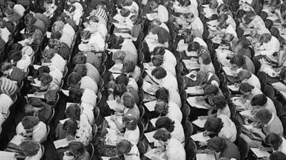 Students filling in the bubbles on SAT in 1953