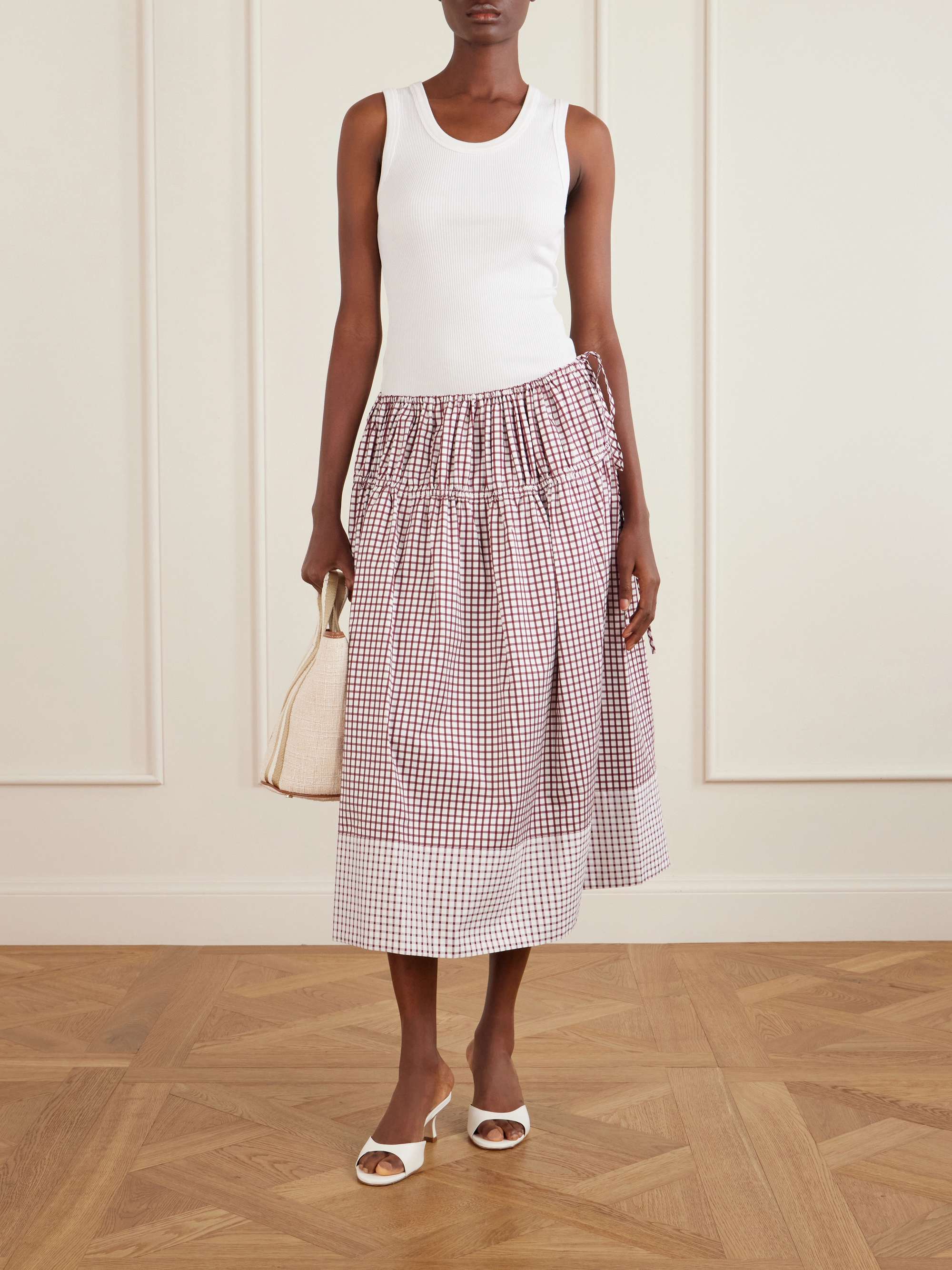 Eve Tiered Checked Cotton Midi Skirt