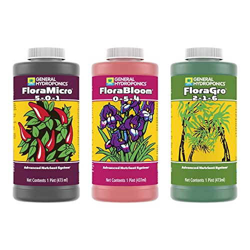 General Hydroponics Floraseries Advanced Nutrient Fertilizer System, 3-Part Bundle With Floramicro, Florabloom and Floragro, 16 Oz.