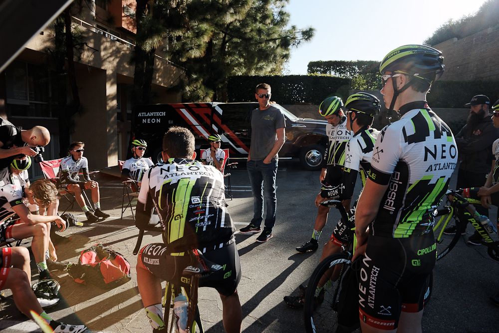 Merckx addresses the team before a training ride.