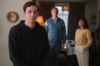 Gerard Kearns as Andy Woodward with parents Jean and Terry, played by Morven Christie and Steve Edge.
