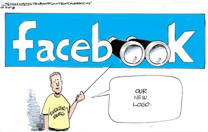 Political cartoon U.S. Mark Zuckerberg Facebook data Cambridge Analytica