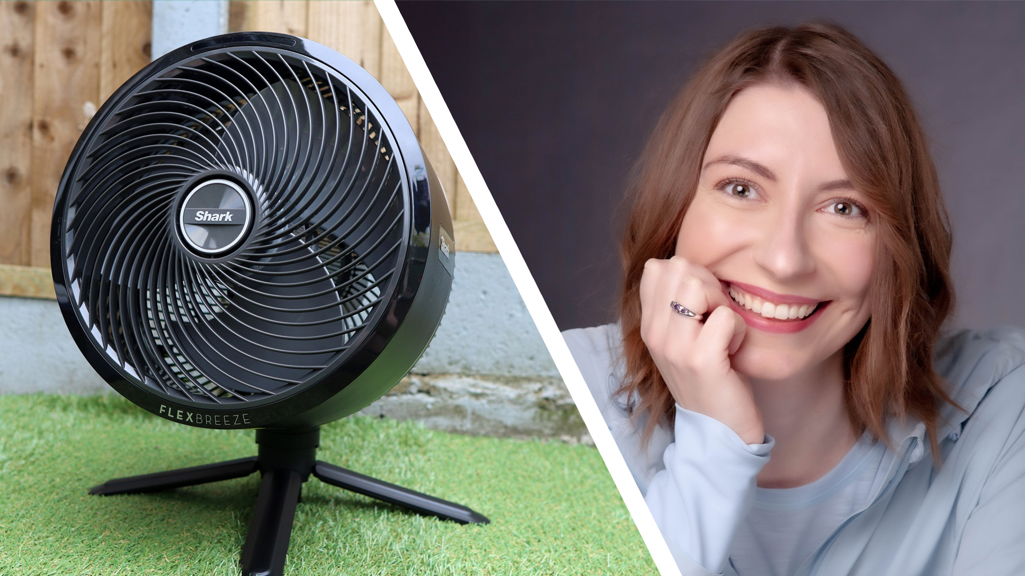 Split image of an electric fan and Homes Editor Cat Ellis