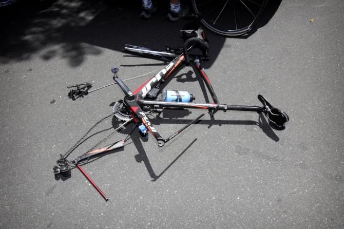 A smashed up bike post crash