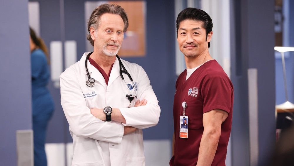 Steven Weber as Dr. Dean Archer and Brian Tree as Ethan Choi on Chicago Med season 7 finale