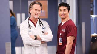 Steven Weber as Dr. Dean Archer and Brian Tree as Ethan Choi on Chicago Med season 7 finale
