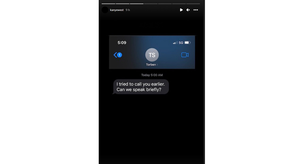 A screenshot of Kanye West's Instagram Stories