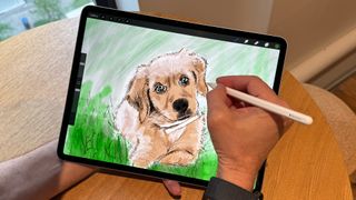 En person använder en Apple Pencil för att måla på en Apple iPad Air 13".