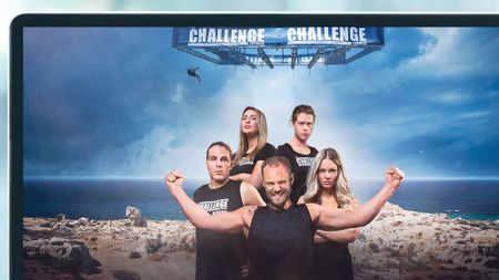 A trailer image for The Challenge TV series in Sweden on a laptop