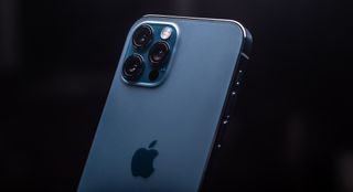 A blue model of the iPhone 12 Pro