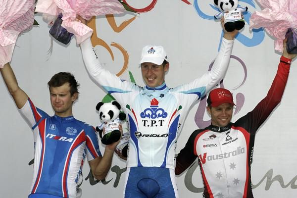 Stage 4 podium (l-r): Ivan Kovalev, Boris Shpilevski and Jonathan Cantwell