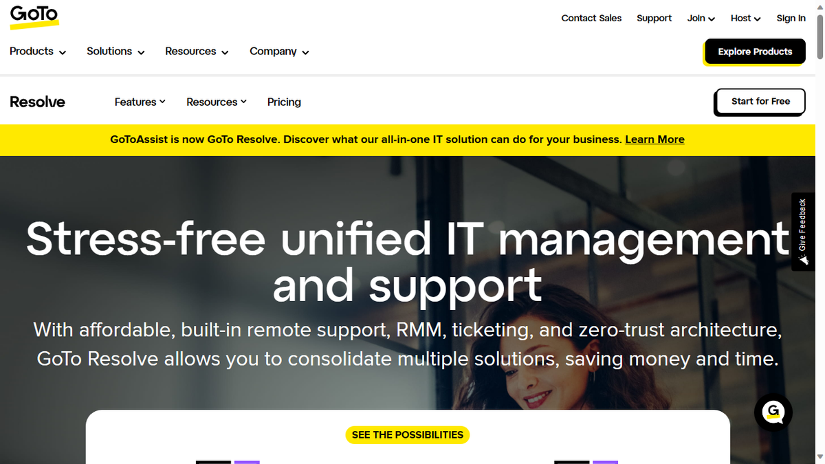 Website screenshot for GoTo Resolve