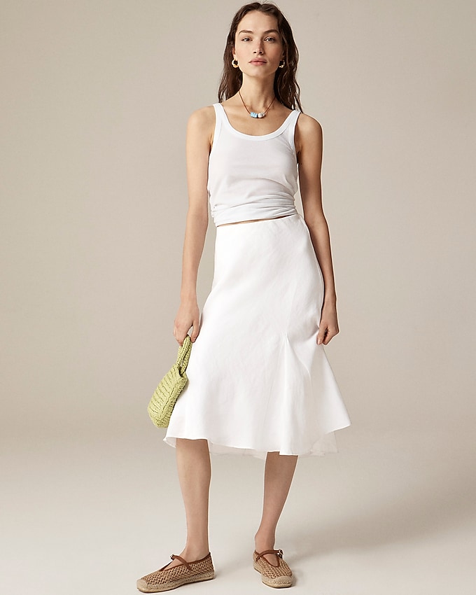 Gwyneth Flounce-Hem Slip Skirt in Linen