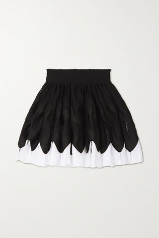 Two-Tone Pleated Stretch-Knit Mini Skirt