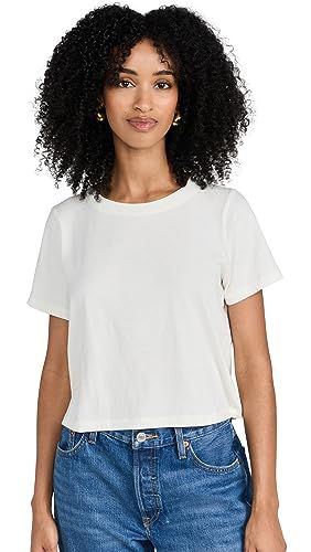 Madewell Women's Soft Fade Cotton Boxy Crop Tee, Lighthouse, White, L