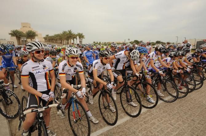 The women line up for the start of the 2013 Ladies Tour of Qatar