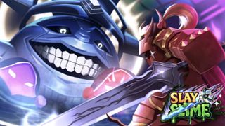An armored Knight fights a giant slime in Slay a Slime.