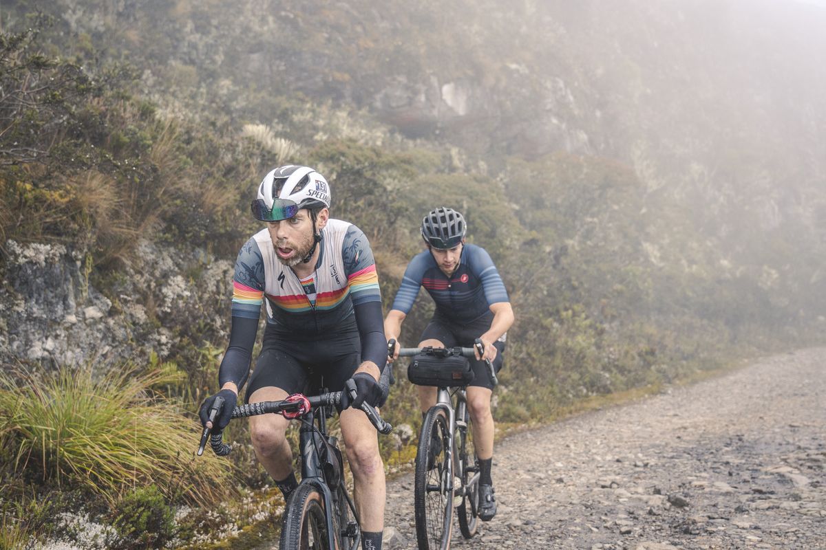 Laurens ten Dam rides in front of Janosch Wintermantel on queen stage climb