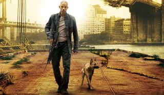 I Am Legend Will Smith walks on the pier with his dog