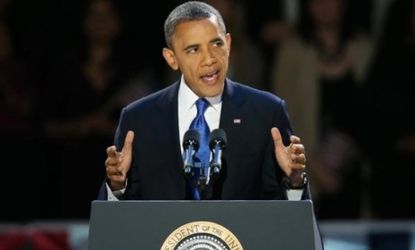 President Obama delivers his victory speech in Chicago after being elected to a second term.