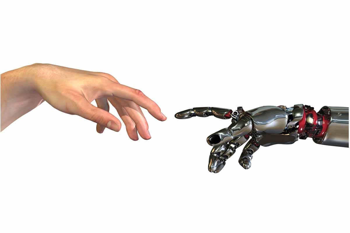 Robotic hand touching human hand