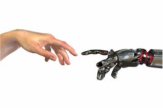 Robotic hand touching human hand