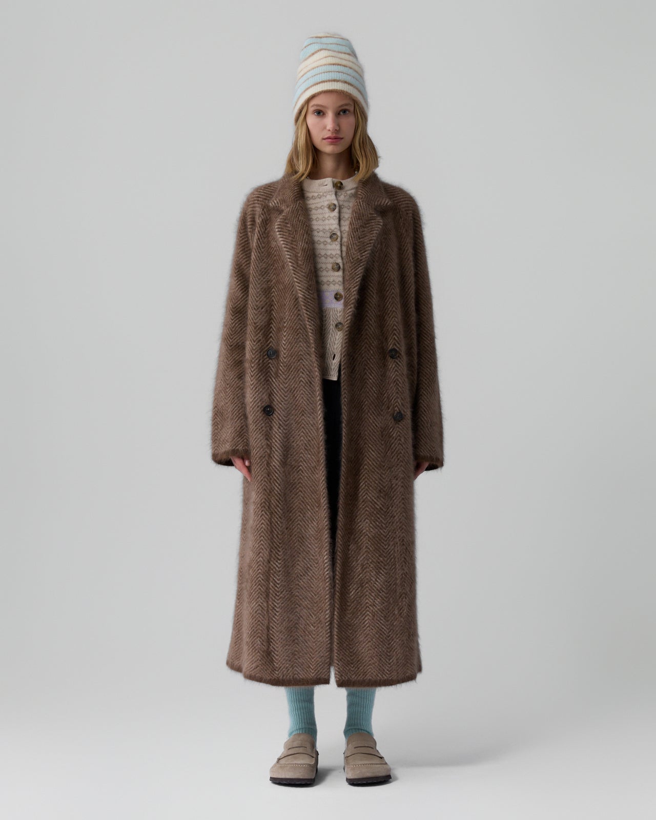 Grizzly Double Breasted Coat - Chestnut/taupe