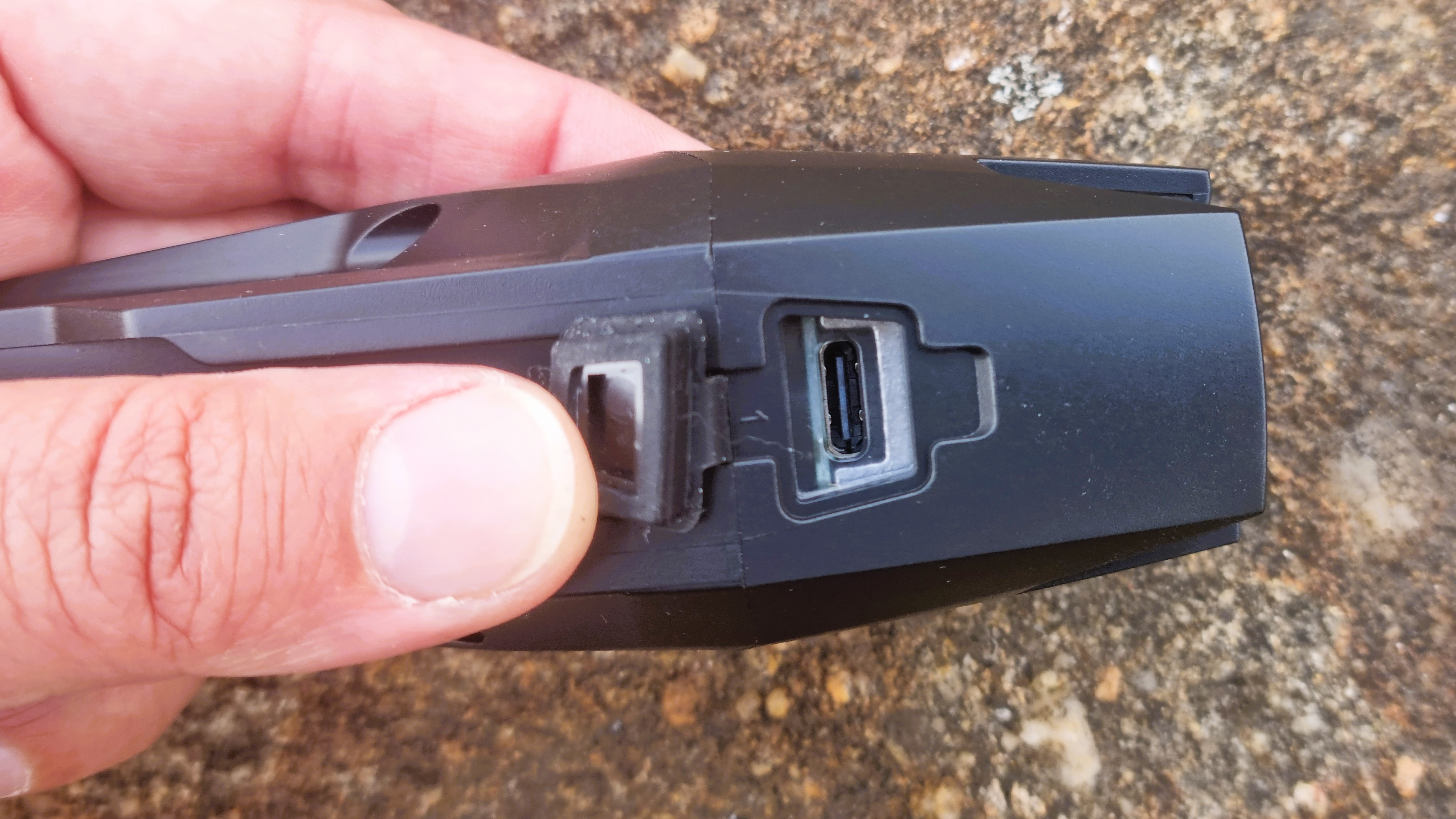A close up of the PDW City Rover 700 front light USB-C charging port