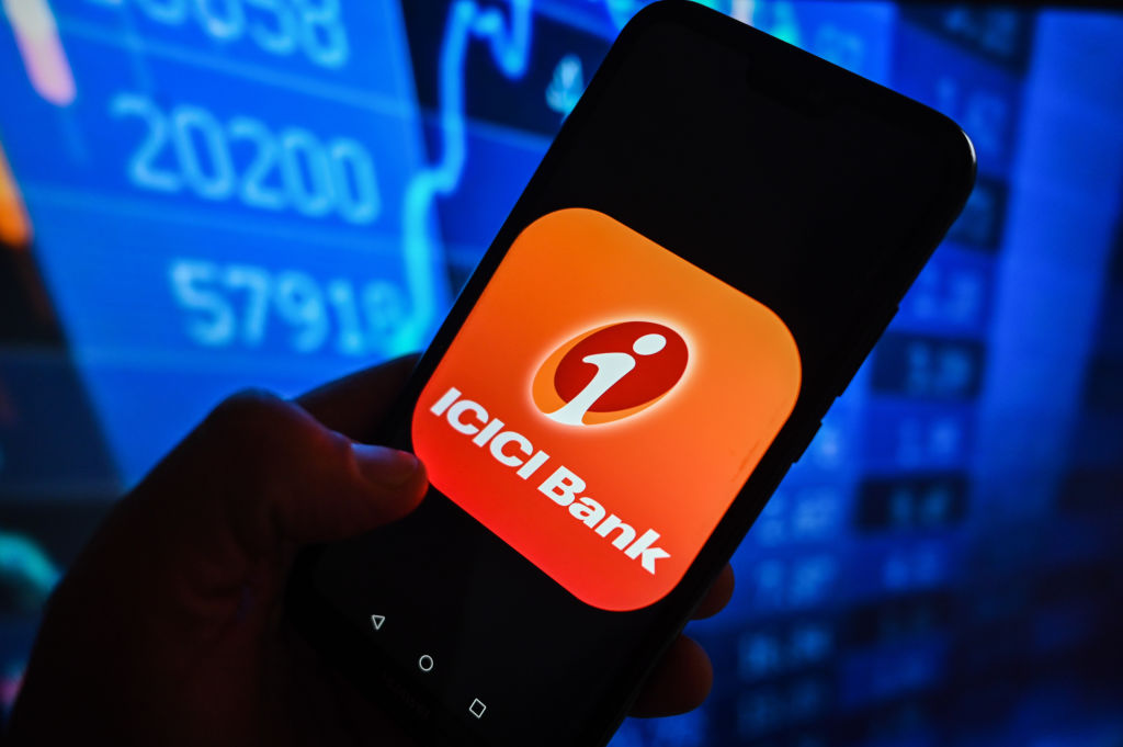 Indian stocks: ICICI Bank logo on a smartphone