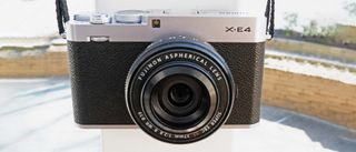 The Fujifilm X-E4 camera showing its front