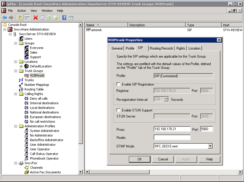 Configuring a trunk group.